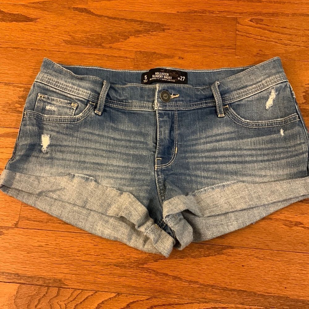 Hollister size 5 slouchy shorts.  Relaxed fit and super low rise